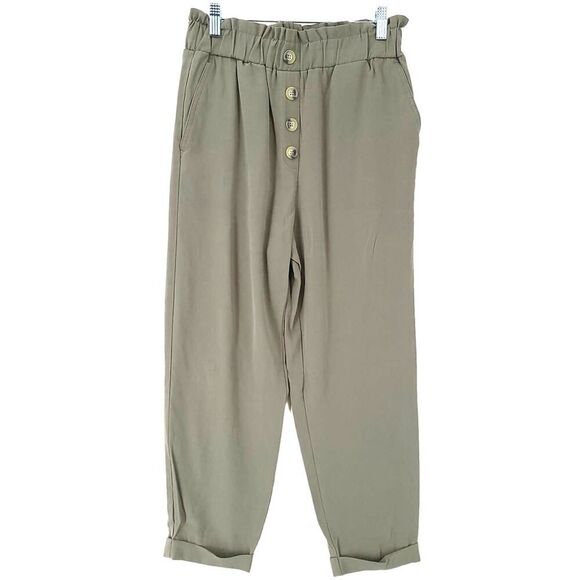 ZARA Green Paperbag Cuffed Pants SM - Picture 1 of 8